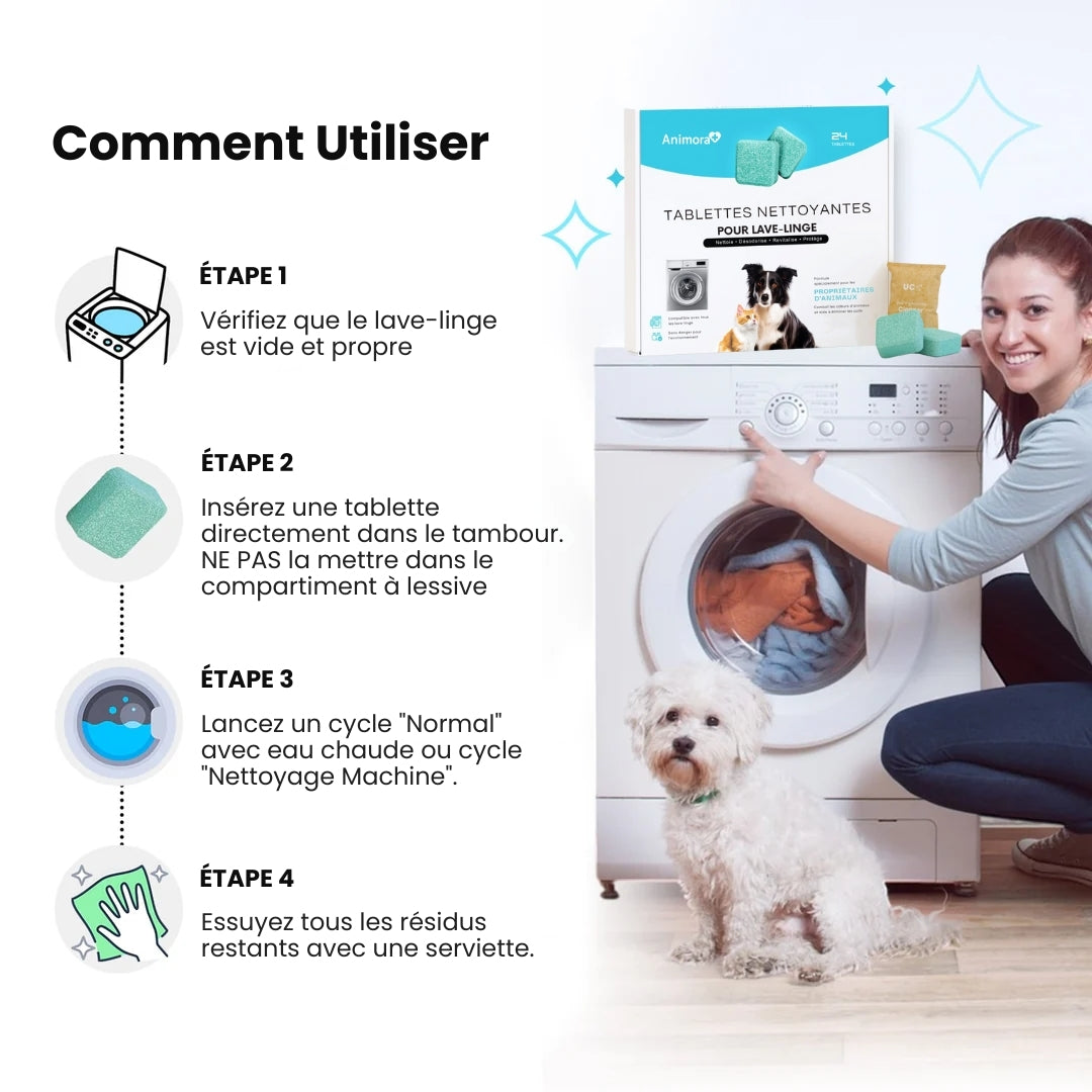 Tablettes Nettoyantes Anti-Poils pour Lave-linge